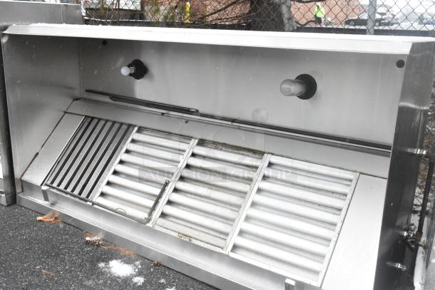 8' stainless steel commercial grease hood with filters and lights, used condition, ideal for restaurant kitchens.