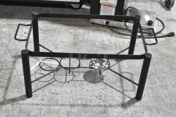 Acopa 8 Qt. wrought iron pillar chafer stand in black; new, slight scratches; sturdy easy-carry handles; full size.