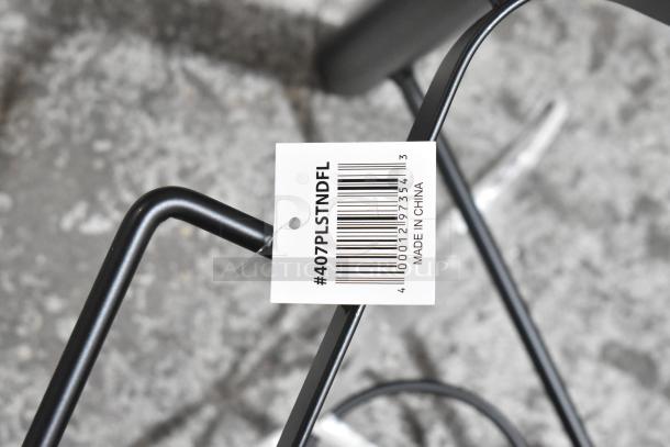 3 new Acopa 407PLSTNDFL wrought iron pillar chafer stands, 8 qt, scratch and dent, visible tag with barcode.