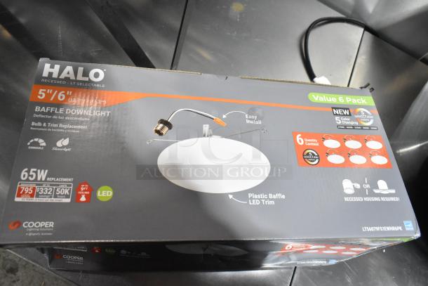Halo LT56079FS1EWHR6PK LED Recessed Downlight, 6-pack, white, new condition, dimmable, 5 color settings, easy install.