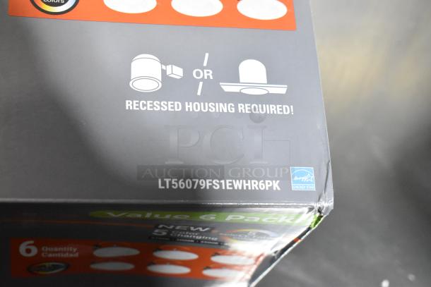 Two new Halo LT56079FS1EWHR6PK white 6 in. LED recessed downlight boxes with visible model number and Energy Star label.