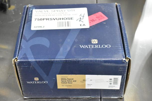 Brand new Waterloo 750PRSVUHOSE pet grooming spray valve, 2.6 GPM, 9' coiled hose, in original packaging.