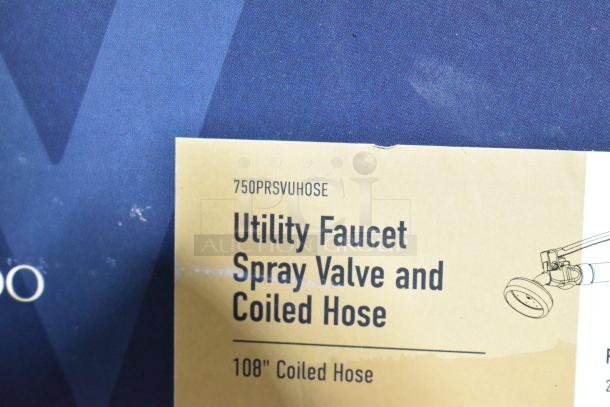BRAND NEW Waterloo Pet Grooming 750PRSVUHOSE with 2.6 GPM angled spray valve, 9' coiled polyurethane hose; tag shows 108" hose.