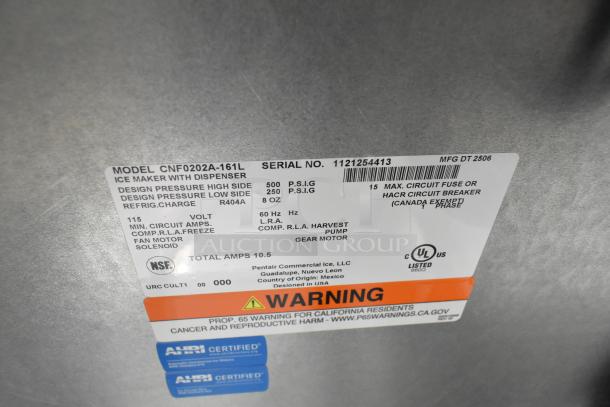 Brand new 2025 Manitowoc CNF0202A-161L stainless steel ice maker, 20 lb. bin, lever dispensing, 115V, NSF certified.