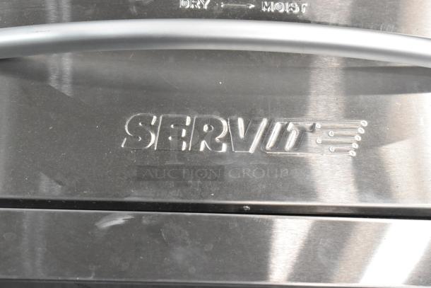 Brand new ServIt 423WDSBI1 stainless steel drawer warmer, single built-in, 120V, with minor scratches, model logo visible.