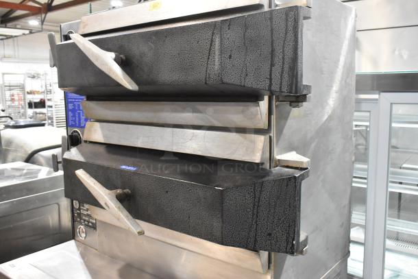 Cleveland PGM2002 Stainless Steel 2 Deck Pressure Steamer, floor style, natural gas, 200,000 BTU, commercial kitchen equipment.