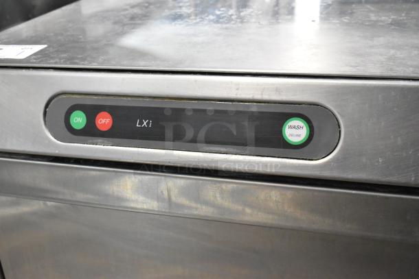 Hobart LXIH stainless steel commercial undercounter dishwasher with controls shown. 120/208-240V, 1 phase. Good condition.
