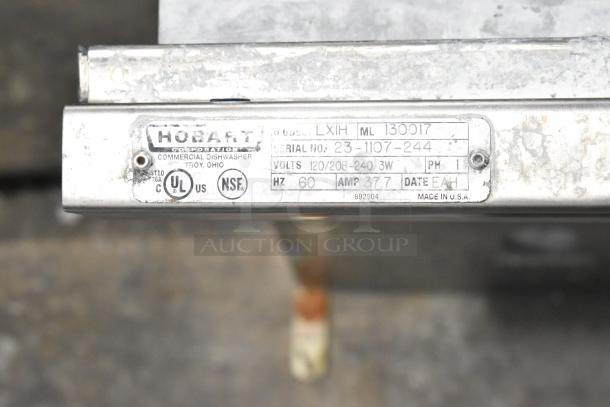 Hobart LXIH stainless steel undercounter dishwasher, 120/208-240V, 1 phase. Serial No. 23-1107-244, NSF certified.