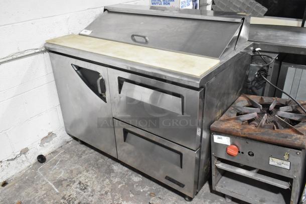 Turbo Air TST-48SD-D2 stainless steel prep table with bain marie top, two drawers, and commercial casters. 115V, 1 phase.