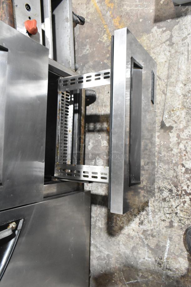 Turbo Air TST-48SD-D2 stainless steel sandwich prep table with drawers, visible open drawer, commercial casters, 115V, 1 phase.