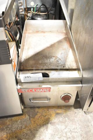 Cecilware stainless steel commercial countertop flat top griddle, electric powered, showing wear, branded label visible.