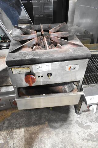 Cooking Performance Group CPGSP-18-2-N stainless steel commercial countertop natural gas stock pot range. Used condition.