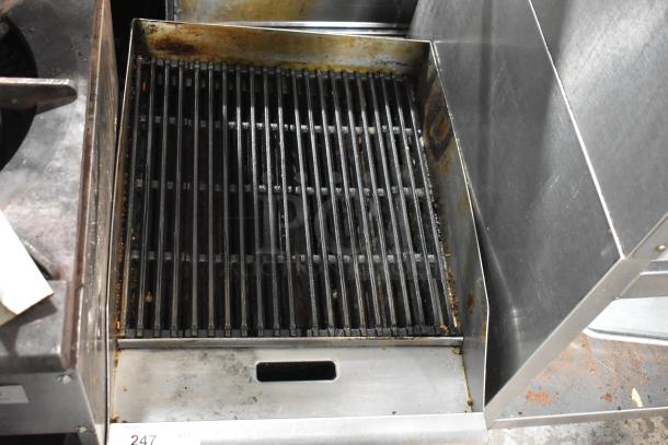 APW Wyott stainless steel commercial countertop gas charbroiler grill, showing used condition with visible grates. Item number 247.