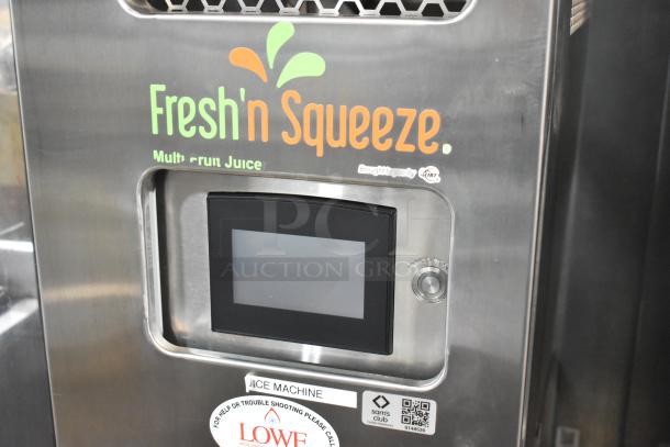 Stainless steel JBT 2ND-GEN-MFJ-HE Fresh N Squeeze commercial citrus juicer, digital display, commercial casters, 120V.