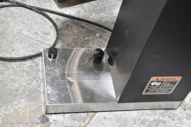 Brand new 2025 Bunn VPR-APS coffee machine, stainless steel, scratch and dent. 120V, 1 Phase. Base shown with warning label.