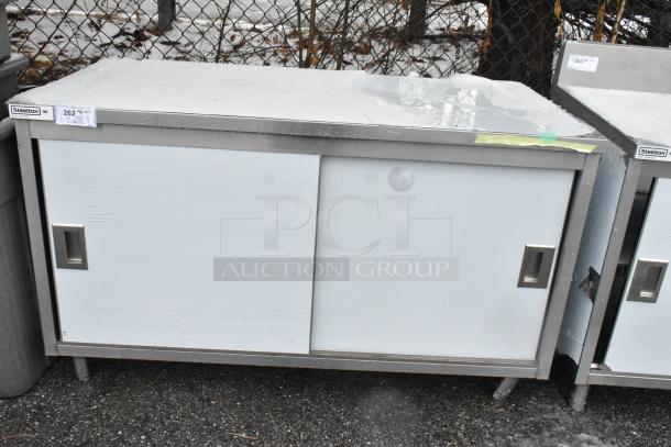 Steelton 522EBT3060D 30" x 60" stainless steel table, enclosed base, sliding doors, midshelf, scratch and dent condition.
