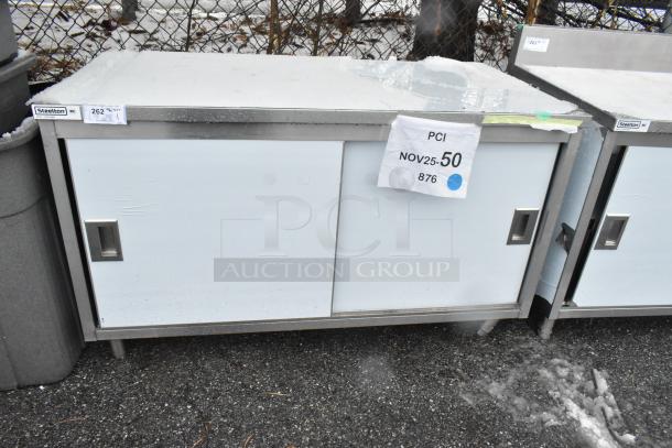Brand new Steelton 522EBT3060D 30"x60" stainless steel table. Enclosed base, sliding doors, midshelf; scratch and dent condition.