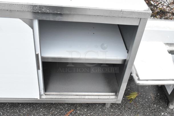 BRAND NEW Steelton 522EBTB3048D stainless steel table with sliding doors, midshelf, 6" backsplash, 30"x48", scratch and dent.