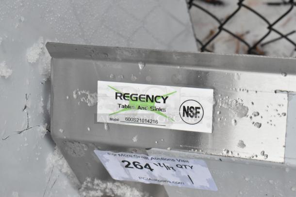 Regency stainless steel 2-bay sink with dual drain boards. Model 600S21014216. Brand new, scratch and dent condition.