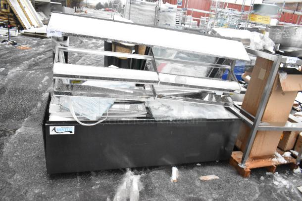 Brand new Avantco 224BCD72SB 72" black bakery display case with broken glass visible. 115 volts, 1 phase.