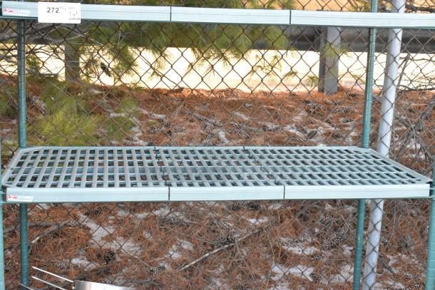 Metro Max 4-tier poly and metal shelving unit, grid design, requires dismantling, durable for storage.