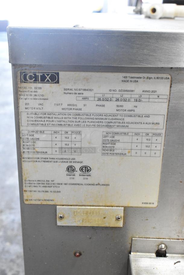 Middleby Marshall CTX DZ33I conveyor pizza oven label showing model, serial number, specs, made in USA 2021.
