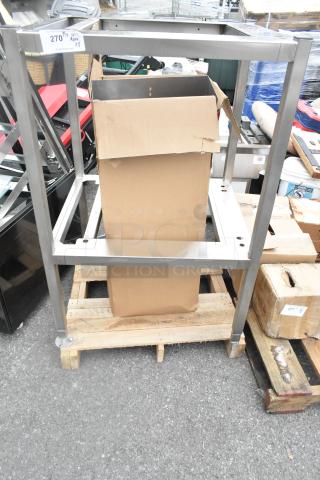 BRAND NEW SCRATCH AND DENT Cleveland ES26304433G Equipment Stand, stainless steel, boxed on a pallet, slight surface imperfections.