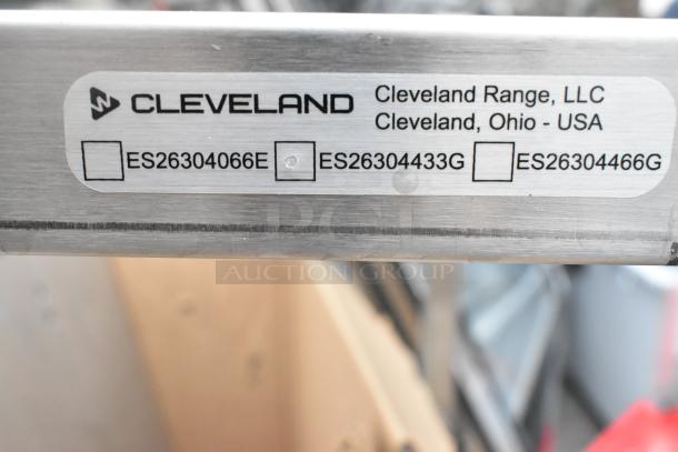 Cleveland ES26304433G Equipment Stand, new with scratches, durable stainless steel. Cleveland Range, LLC label visible.