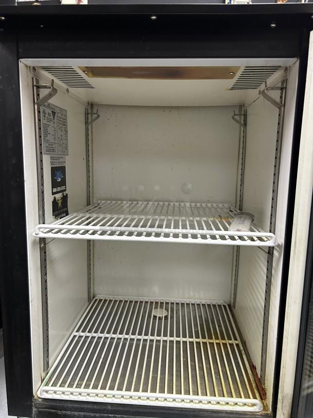 Crystal Cooler CTM-32W countertop glass door refrigerator, great condition, two metal shelves, tested and working.