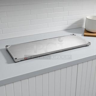 Brand new Metro 1848FG 18" x 48" flat galvanized solid shelf, 18 gauge. Features corner holes and quality construction.