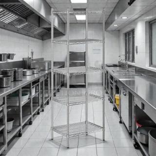 Brand new Steelton 18"x24" NSF chrome 5-shelf kit with 72" posts, model 465c1824ke5, in pristine condition.