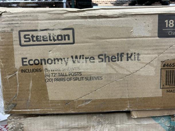 Steelton 18" x 24" NSF Chrome 5-Shelf Kit in original packaging. Includes 5 wire shelves, 4 72" tall posts. Brand new condition.