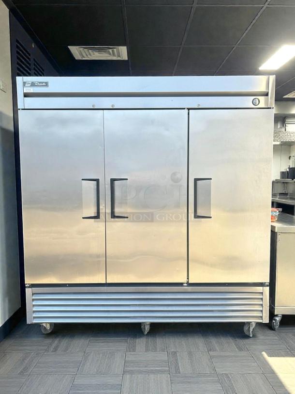 True TS-72-HC three-section reach-in refrigerator, great condition, three solid doors, 115v, tested and working.
