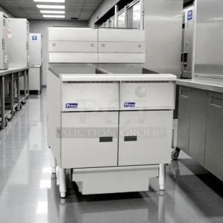 Excellent Condition - Pitco SG14-2FD Solstice 50 lb. High Efficiency 2 Vat Gas Fryer Battery - Tested and Working! - Item #1223840