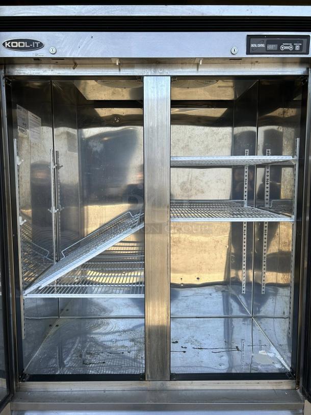 Kool-It KBSF-2 Reach-In Freezer, 44.7 cu ft, stainless steel, dual-door, adjustable wire shelves, tested working condition.