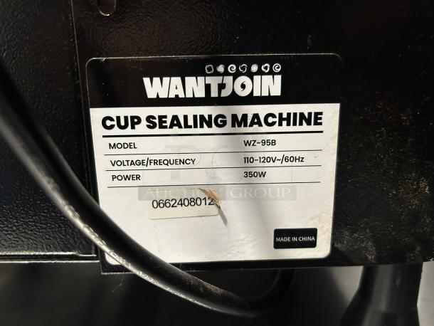 WANTJOIN Cup Sealing Machine WZ-95B, 110-120V, 350W label. Tested, working condition. Made in China.