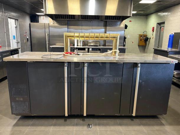 MicroMatic MBB-94-E 3-door kegerator, 95.5", stainless-steel top, brass tap tower, tested and working, excellent condition.