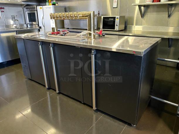 MicroMatic MBB-94-E 3-door bar kegerator, 95.5", black finish, stainless steel top, tested, working, excellent condition.