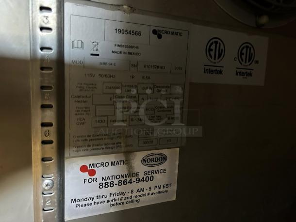 MicroMatic MBB-94-E 3-Door Bar Kegerator label shows model info and service contact. Tested, in working condition.