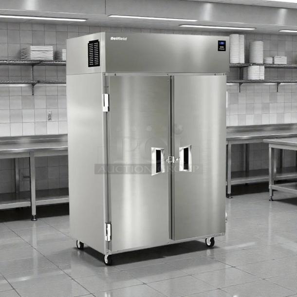 Delfield 6151XL-S two-section reach-in freezer, 51", stainless steel, solid doors, tested, working condition, 115v.
