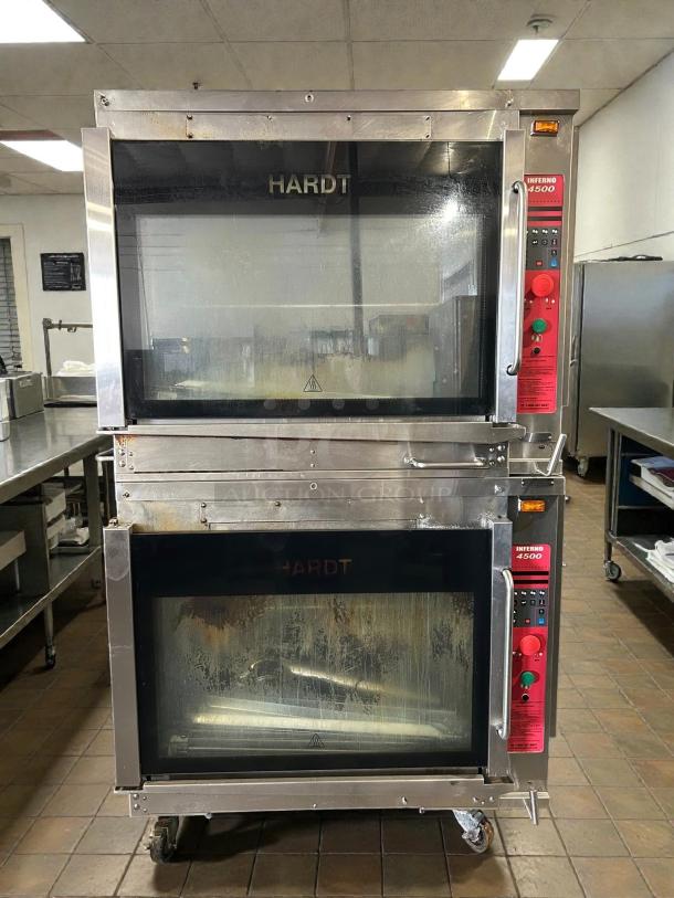 HARDT Inferno 3500 double stacked natural gas rotisserie in excellent condition, tested and working, with control panel.