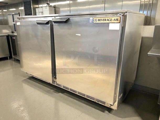 Beverage-Air UCRF48AHC 48" undercounter refrigerator/freezer, two doors, stainless steel, tested and working, front logo visible.