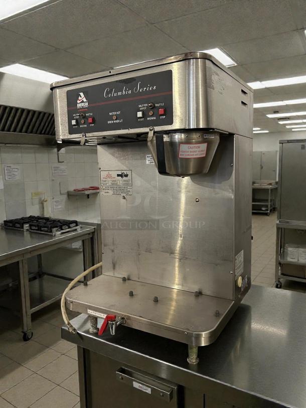 Grindmaster RAPS-400E Dual Coffee Brewer, tested and working. Stainless steel, Columbia Series, 1.5 gal capacity, automatic.