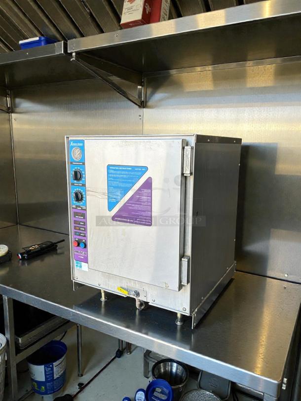 Groen XS-208-8-3 Intek stainless steel tabletop steamer, 208V, 3 Phase, 8 kW, tested and working, with control panel and instructions visible.