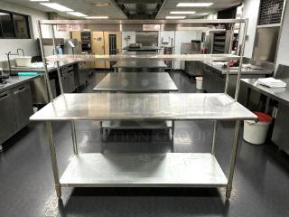 ADVANCE TABCO Model TT-306 72” worktop table with overshelf and food warmer, excellent condition, stainless steel.
