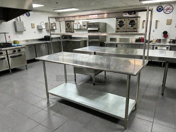 ADVANCE TABCO Model TT-306 worktop table with overshelf and food warmer, excellent condition, stainless steel, tested working.