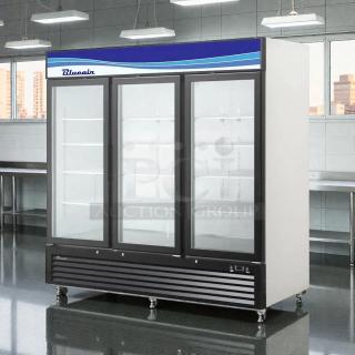 Blue Air BAGR72-HC 82" 3-glass-door merchandiser fridge, 72 Cu. Ft, R290 refrigerant, excellent condition, tested working.