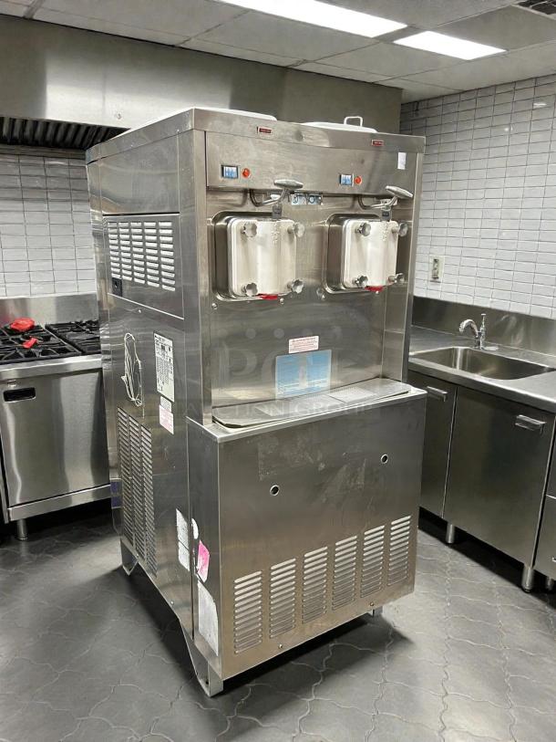 Taylor 772 Soft Serve Freezer, floor model, stainless steel, self-contained, two-flavor, tested and working condition.