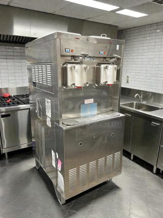 Taylor 772 Soft Serve Freezer, floor model, stainless steel, self-contained, two-flavor, tested and working condition.