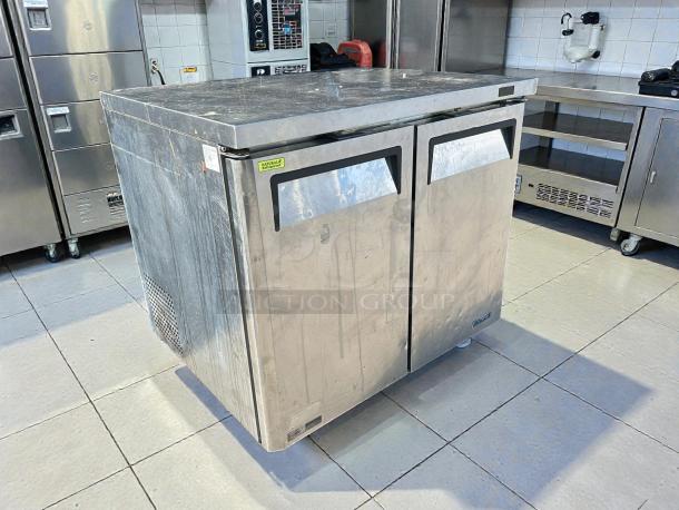 Turbo Air MUF-36-N undercounter freezer, excellent condition, stainless steel, 36", tested, working, seen in kitchen setting.